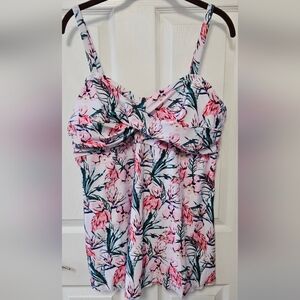 Floral Flamingo Pink and Green Women's Tankini Top
